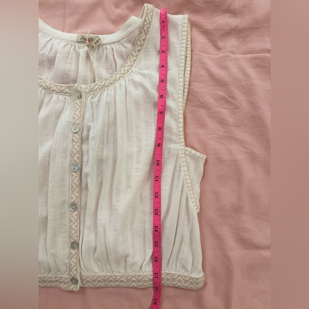 Faherty Isla Embroidered Sleeveless Top, Egert Cream, Organic Cotton, Size Small - Picture 8 of 11